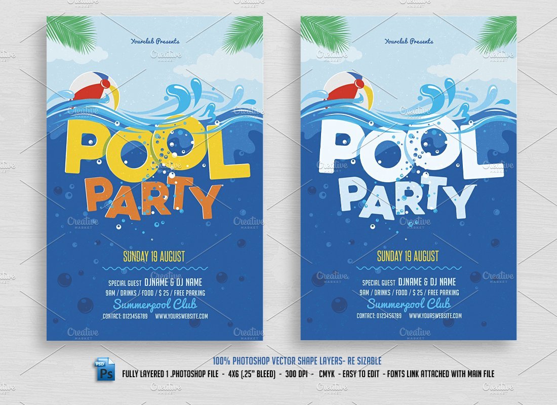 Pool Party Flyer Template Free Pool Party Flyer Flyer Templates Creative Market