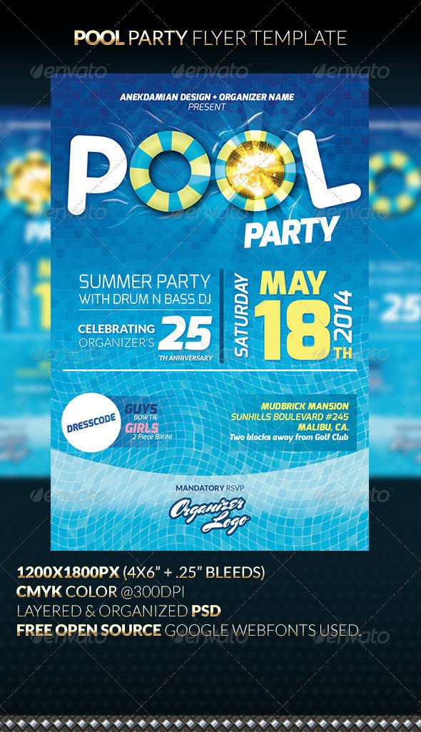 Pool Party Flyer Template Free Pool Party Flyer Template by Anekdamian