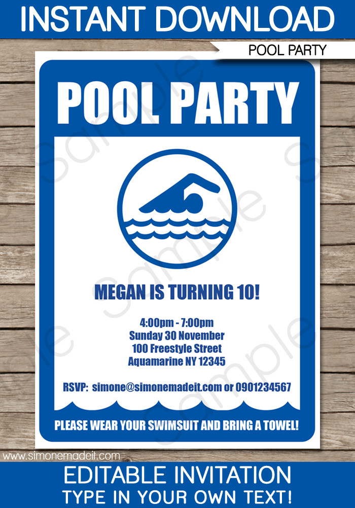 Pool Party Invitation Template Pool Party Invitations Birthday Party
