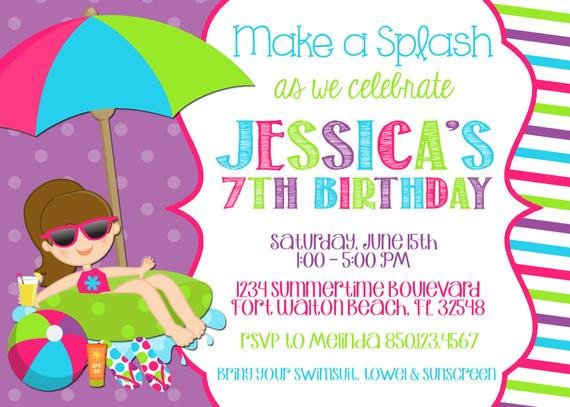 Pool Party Invitations Template Swimming Pool 5x7 Invitation Girl Birthday Party Printable