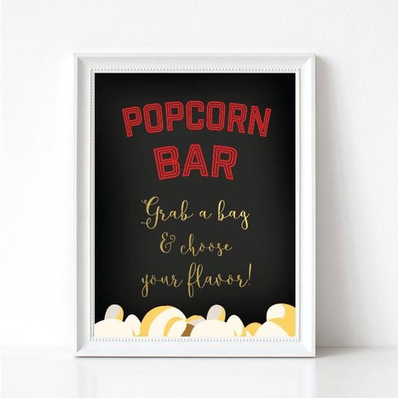 Popcorn Sign Printable Chalkboard Popcorn Bar Sign Outdoor Movie Party Popcorn Sign