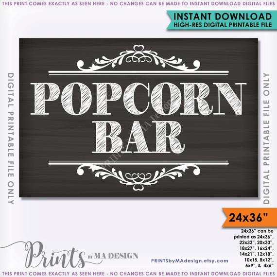 Popcorn Sign Printable Items Similar to Popcorn Bar Sign Popcorn Wedding Sign