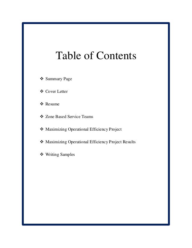 Portfolio Table Of Contents Template David Early Professional Portfolio