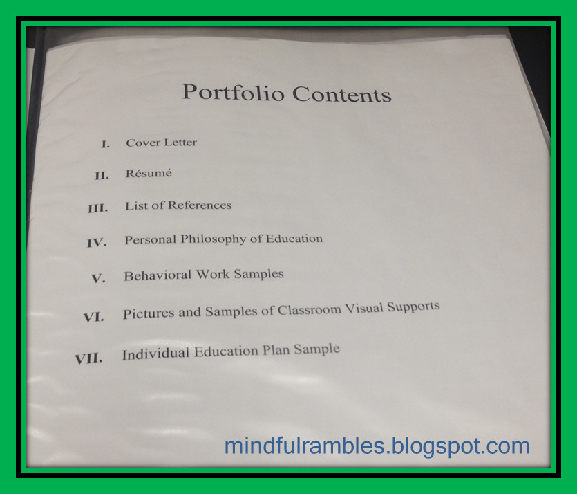 Portfolio Table Of Contents Template the Job Hunting Teacher Series Creating A Portfolio