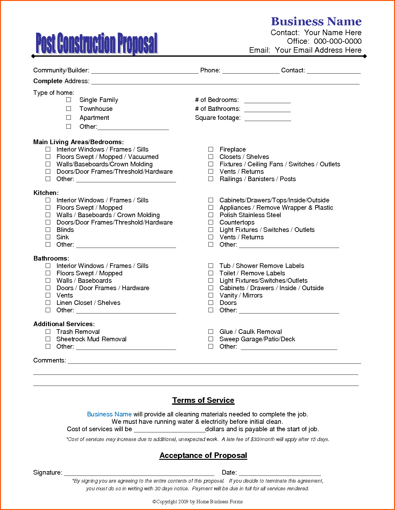 Post Construction Cleaning Proposal Template Construction Proposal Template