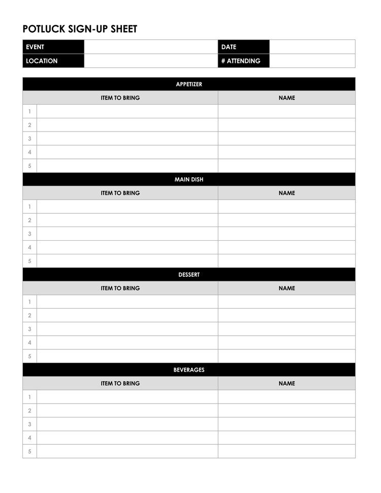 Potluck Sign Up Sheet Template 26 Free Sign Up Sheet Templates Excel &amp; Word