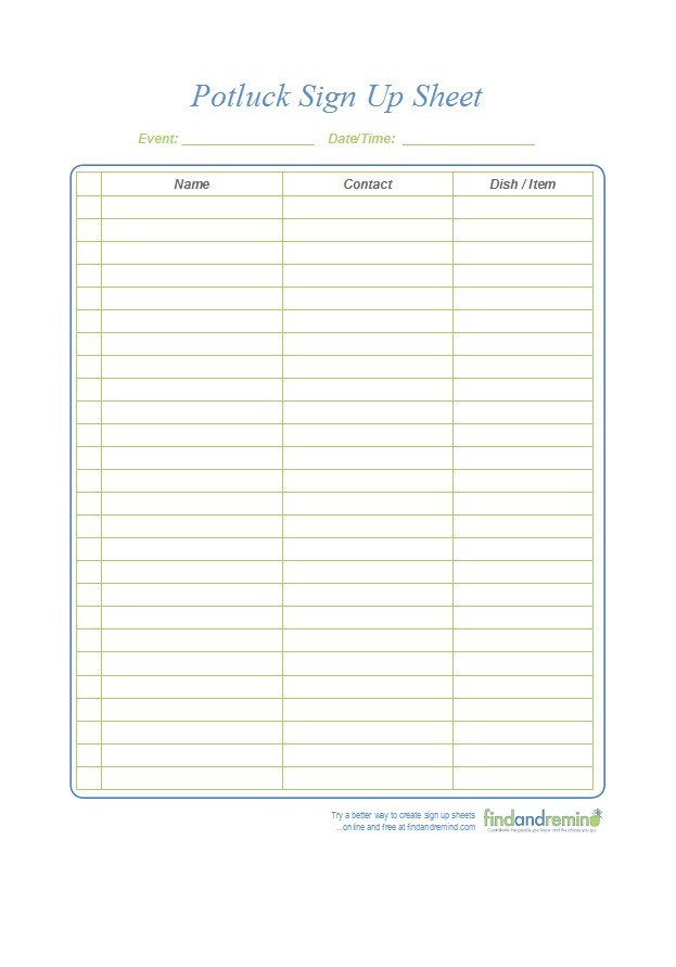 Potluck Sign Up Sheet Template 38 Best Potluck Sign Up Sheets for Any Occasion