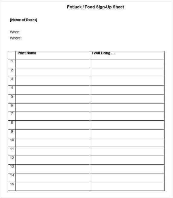 Potluck Sign Up Sheet Template Potluck Sign Up Sheets Find Word Templates