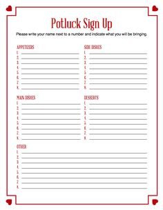 Potluck Sign Up Template Editable Printable Sign Up Sheet for Potluck