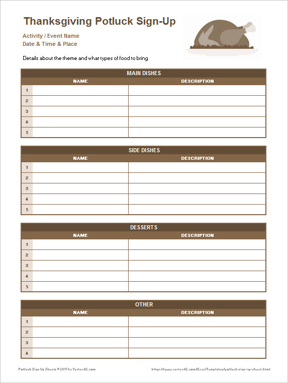 Potluck Sign Up Template Potluck Sign Up Sheets for Excel and Google Sheets