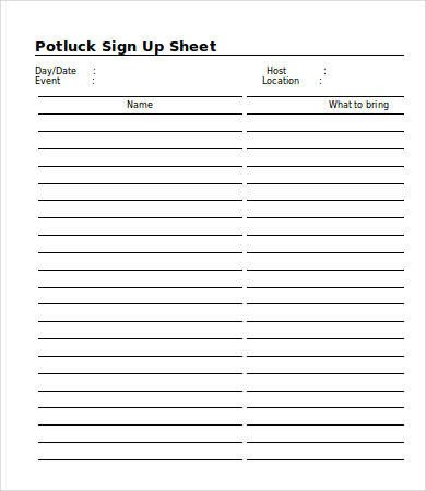 Potluck Sign Up Template Potluck Signup Sheet 12 Free Pdf Word Documents