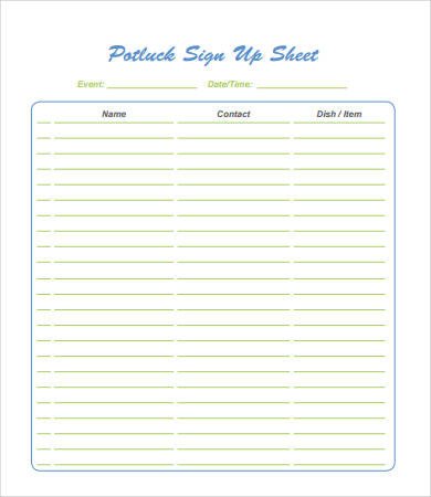 Potluck Sign Up Template Potluck Signup Sheet 12 Free Pdf Word Documents