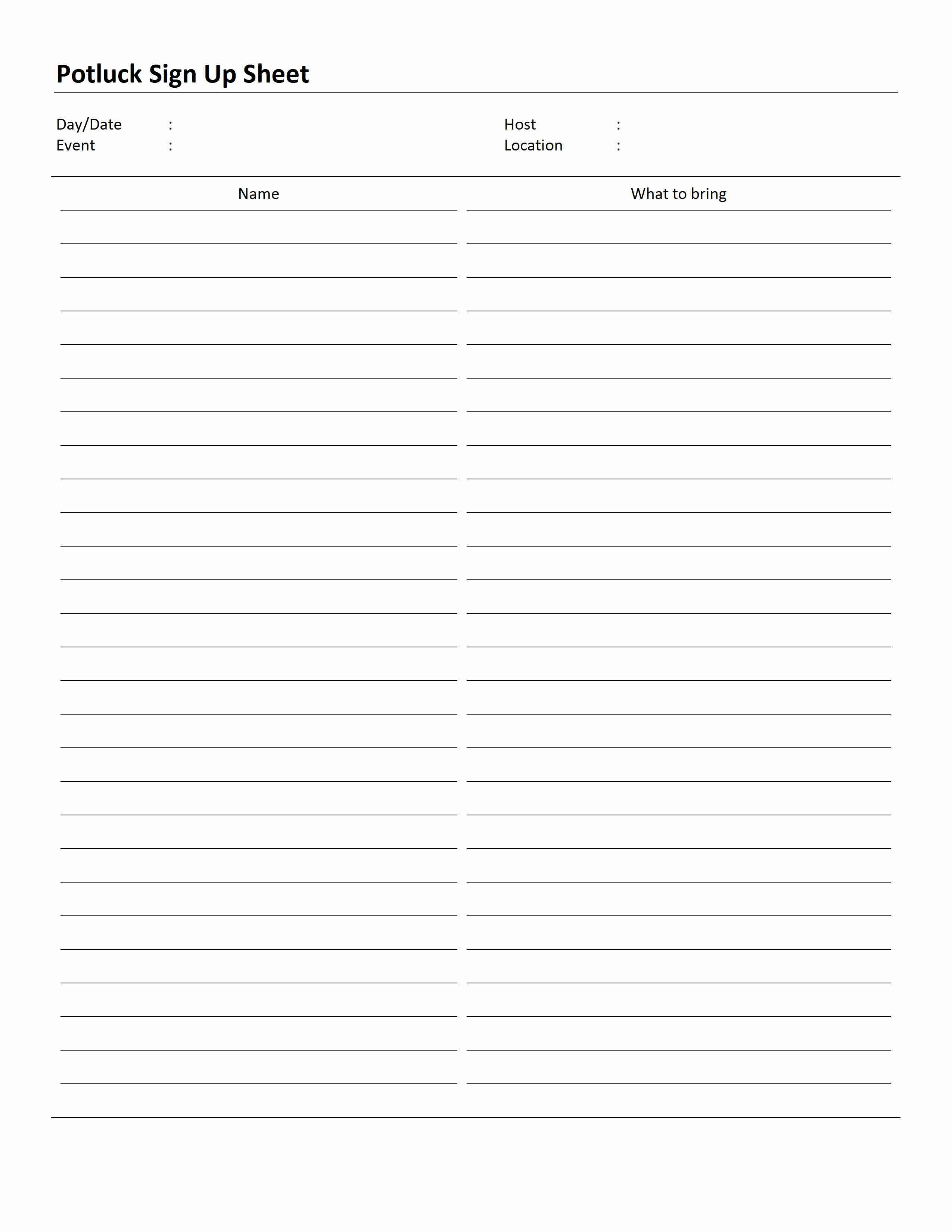 Potluck Sign Up Templates Potluck Sign Up Sheet
