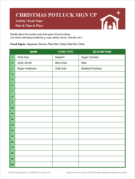 Potluck Sign Up Templates Potluck Sign Up Sheets for Excel and Google Sheets