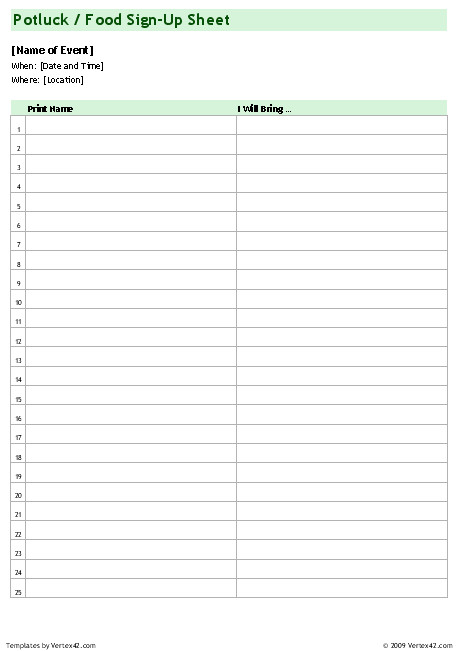 Potluck Sign Up Templates Sign Up Sheets Potluck Sign Up Sheet