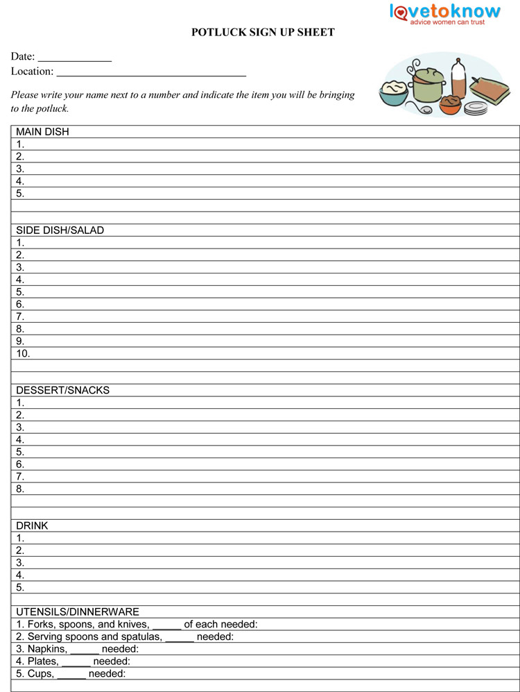 Potluck Signup Sheet Template 26 Free Sign Up Sheet Templates Excel &amp; Word