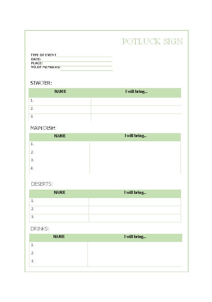 Potluck Signup Sheet Template 38 Best Potluck Sign Up Sheets for Any Occasion