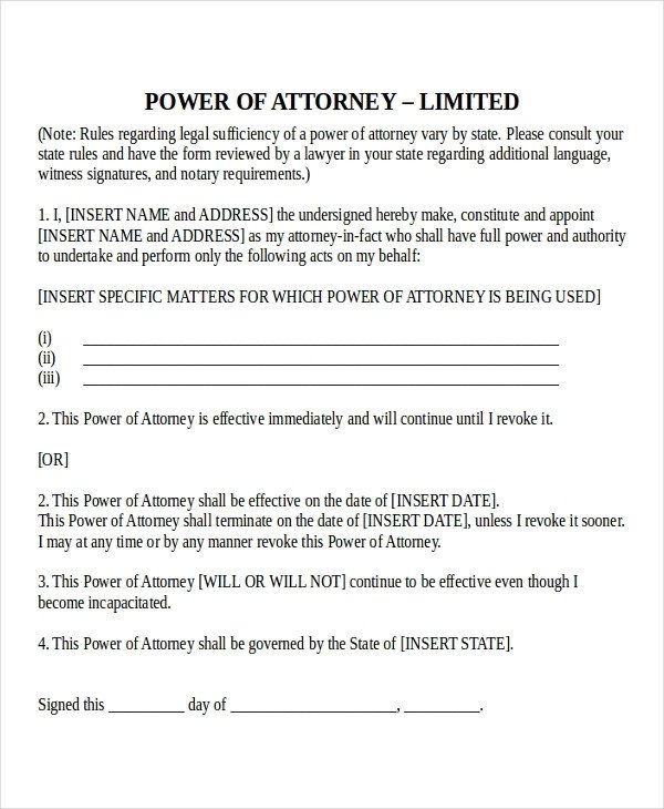 Power Of attorney Example 16 Power Of attorney Templates Free Sample Example
