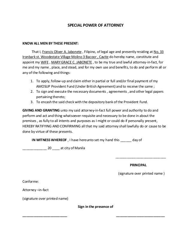 Power Of attorney Example Printable Sample Power attorney Template form