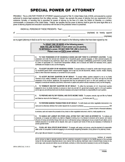 Power Of attorney Example Special Power Of attorney form Free Download Create