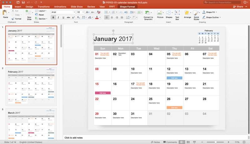Power Point Calendar Templates Free Calendar 2017 Template for Powerpoint