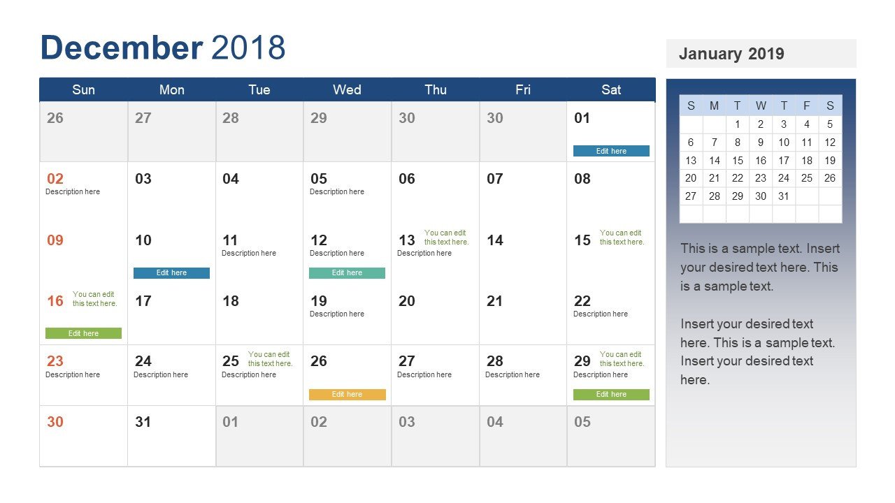 Power Point Calendar Templates Powerpoint Calendar Template Year 2018 Slidemodel
