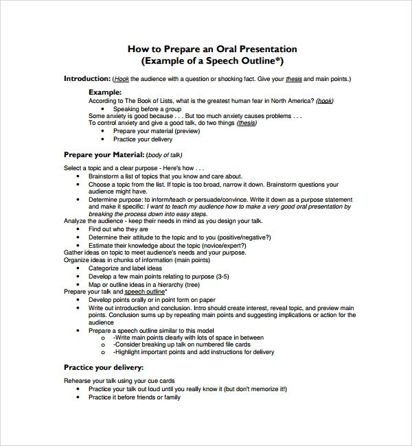 Powerpoint Presentation Outline Example Sample Presentation Speech Example Template 7 Free