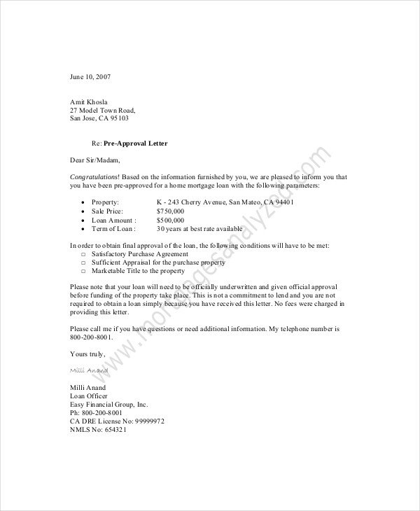 Pre Approval Letter Sample 11 Approval Letter Templates Pdf Doc Apple Pages