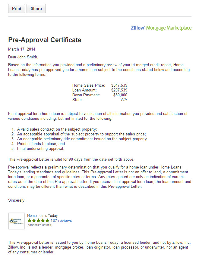 Pre Approval Letter Sample Get Pre Approved for A Mortgage On Zillow Zillow
