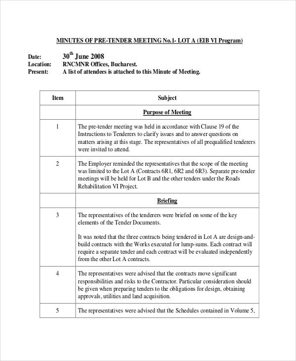 Pre Construction Meeting Agenda Template 16 Construction Minutes Templates – Free Sample Example