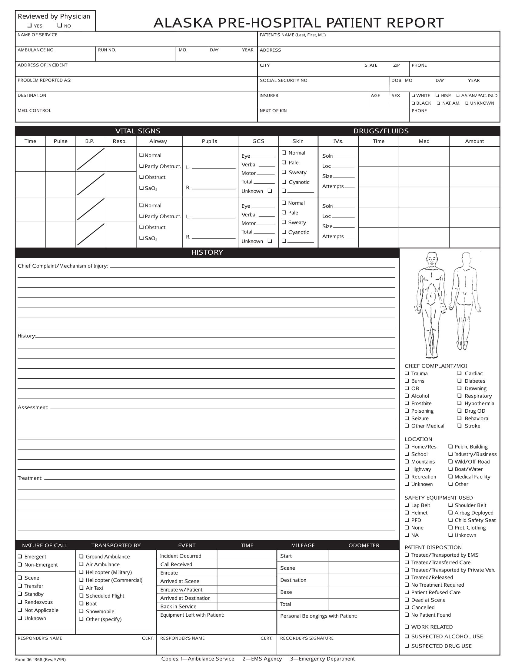 Prehospital Care Report Template 14 Patient Report forms Free Word Pdf format Download