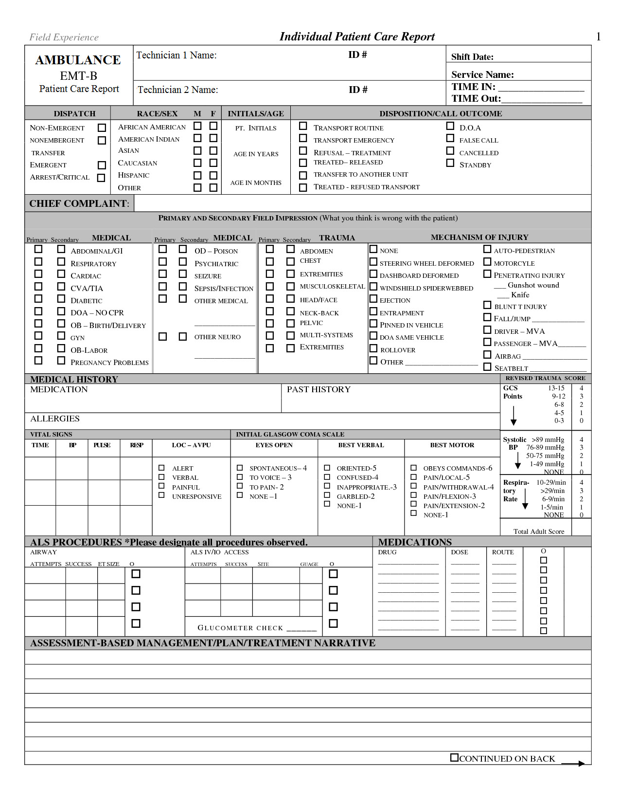 Prehospital Care Report Template Emt Reflections
