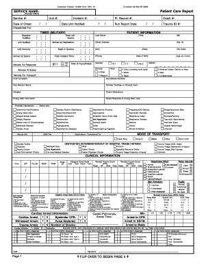 Prehospital Care Report Template Generic Ems Run Sheet Fill Line Printable Fillable