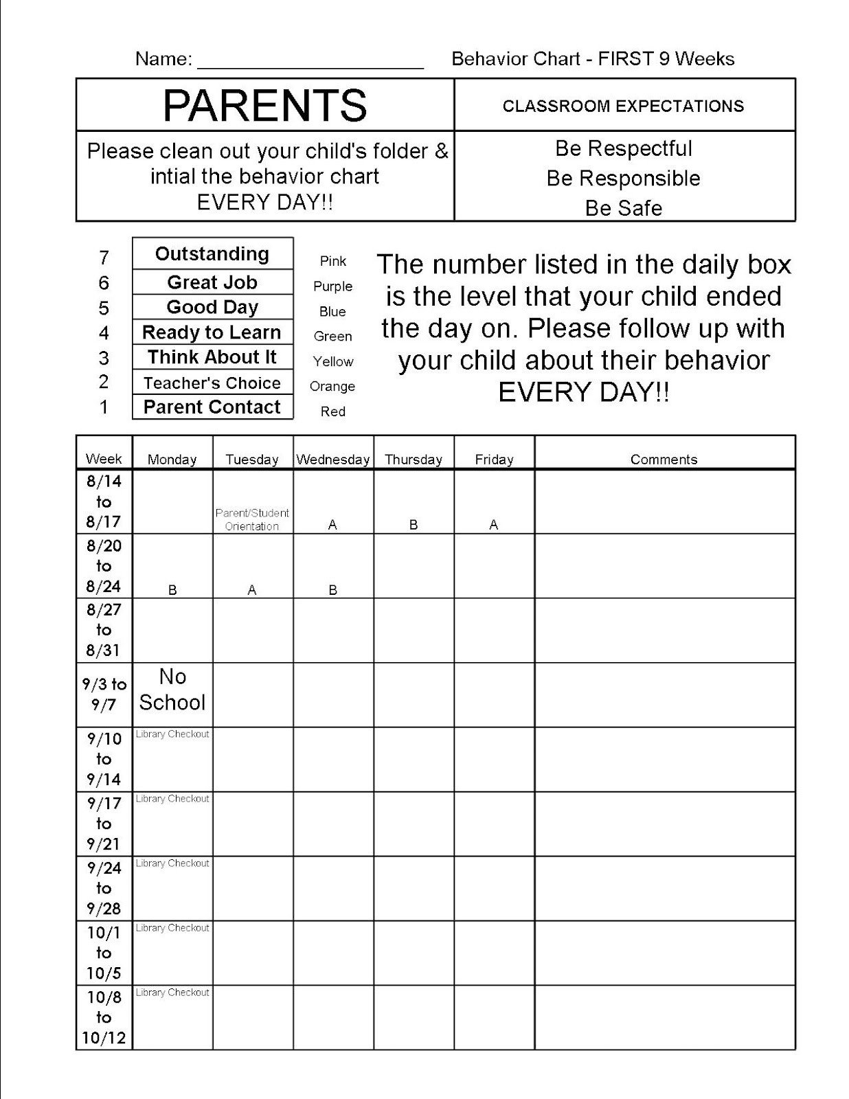 Preschool Behavior Chart Template Mrs Shelton S Kindergarten Monday Made It