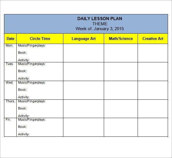 Preschool Daily Lesson Plan Template Preschool Lesson Plan Template 10 Download Free
