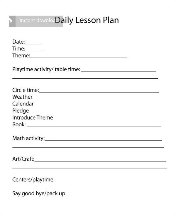 Preschool Daily Lesson Plan Template Preschool Lesson Plan Template 10 Free Word Pdf Psd