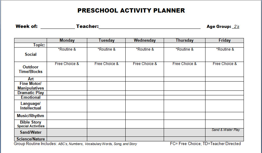 Preschool Daily Lesson Plan Template Preschool Lesson Plan Template