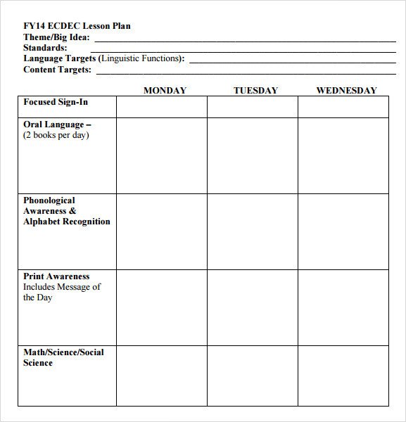 Preschool Daily Lesson Plan Template Sample Preschool Lesson Plan 10 Pdf Word formats