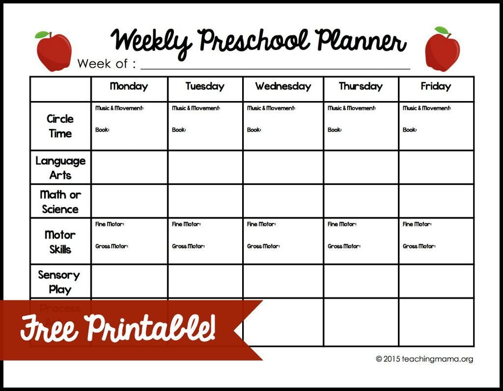 Preschool Daily Lesson Plan Template Weekly Preschool Planner