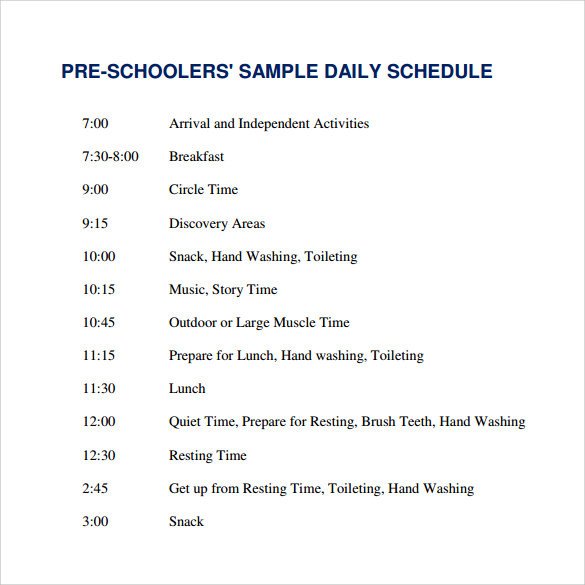 Preschool Daily Schedule Template Sample Printable Daily Schedule Template 17 Free