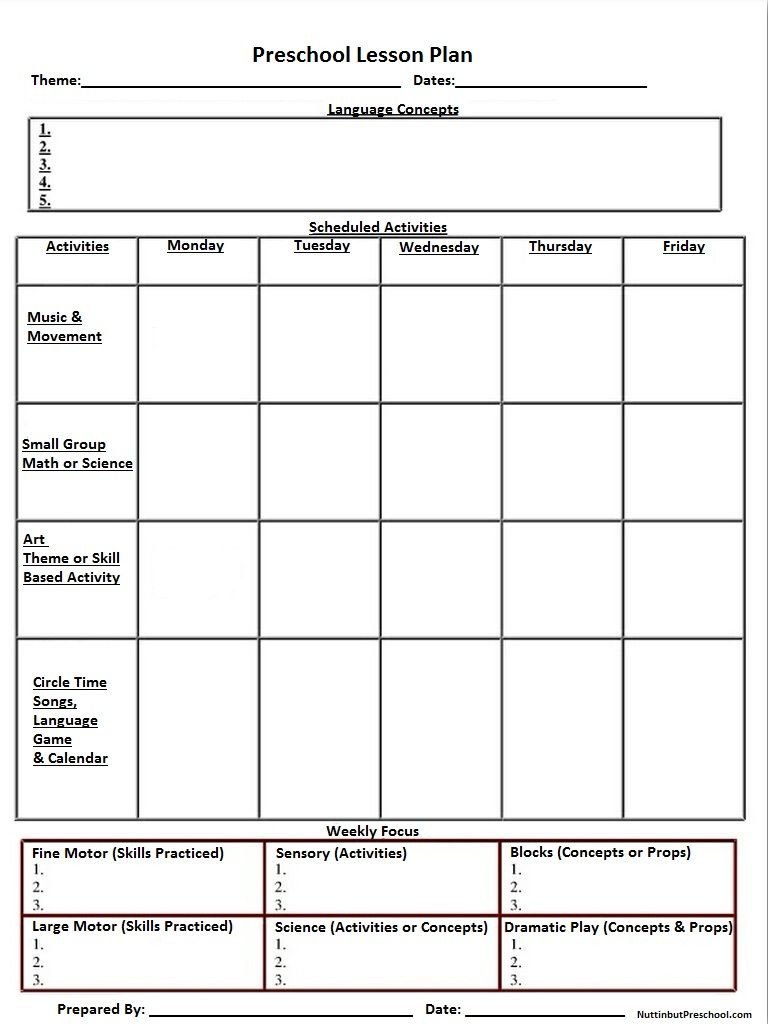 Preschool Lesson Plans Template Blank Preschool Weekly Lesson Plan Template
