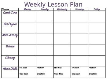 Preschool Lesson Plans Template Weekly Preschool Lesson Plan Template by the Classic