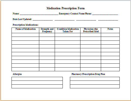 Prescription Template Microsoft Word Ms Word Medication Prescription form Template