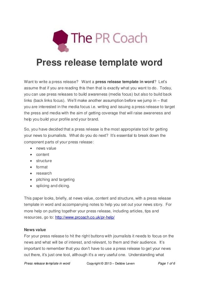 Press Release Template Word Press Release Template Word