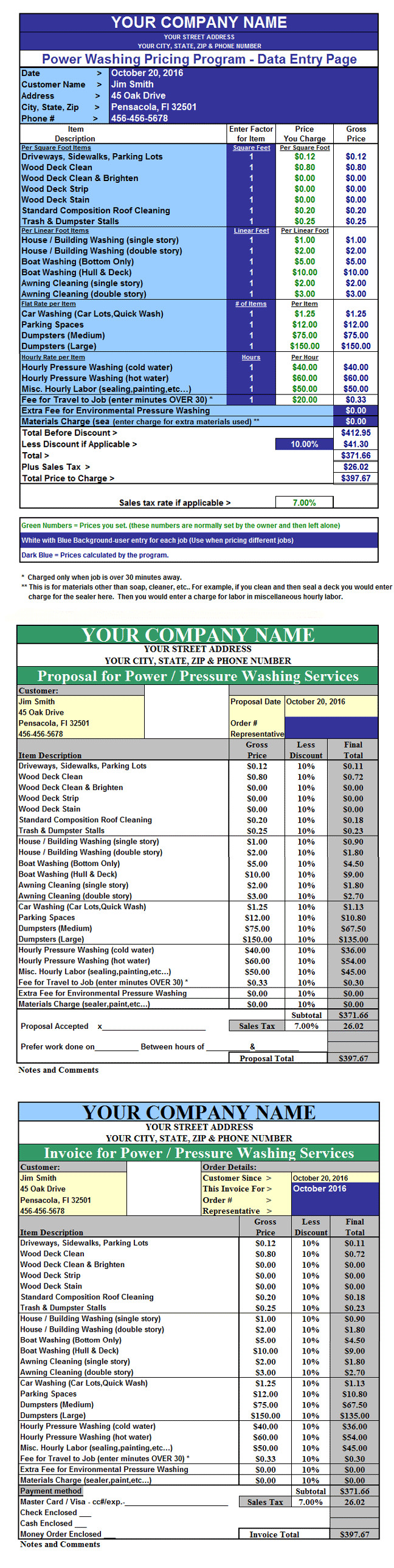 Pressure Washing Proposal Template Pressure Washing Invoicing Quoting Pricing Program