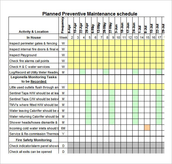 Preventive Maintenance Schedule Template Excel 39 Preventive Maintenance Schedule Templates Word