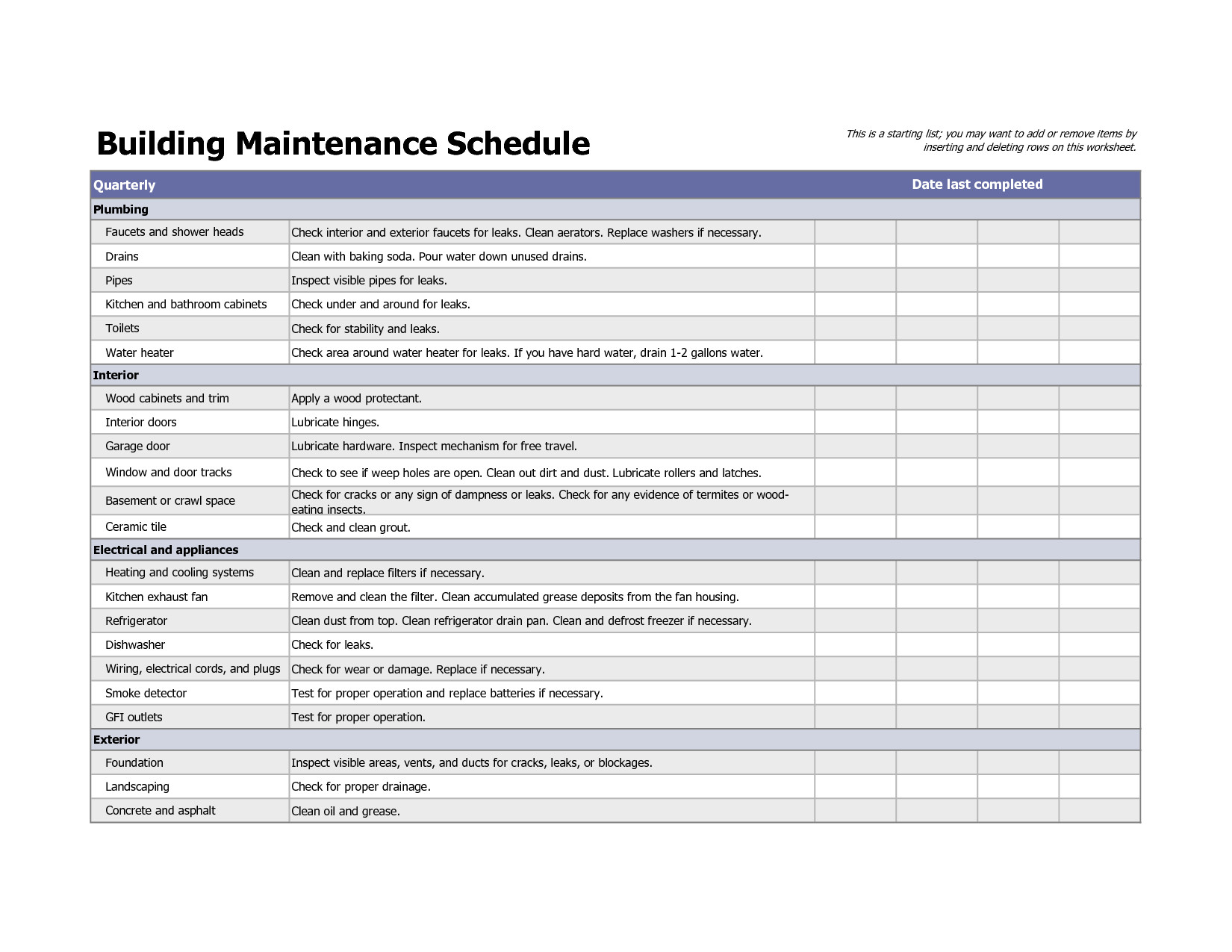 Preventive Maintenance Schedule Template Excel Building Maintenance Schedule Excel Template