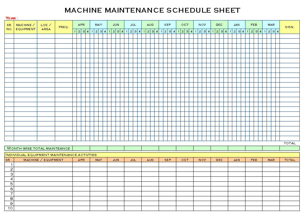 Preventive Maintenance Schedule Template Excel Machinery Maintenance Schedule Template Excel