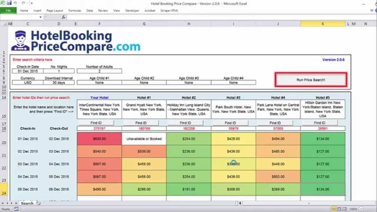 Price Comparison Excel Template Bulk Hotel Price Pare tool Increase Occupancy and
