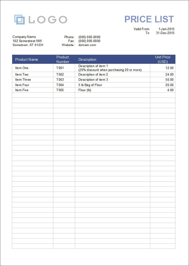 Price List Template Excel 25 Price List Templates Doc Pdf Excel Psd